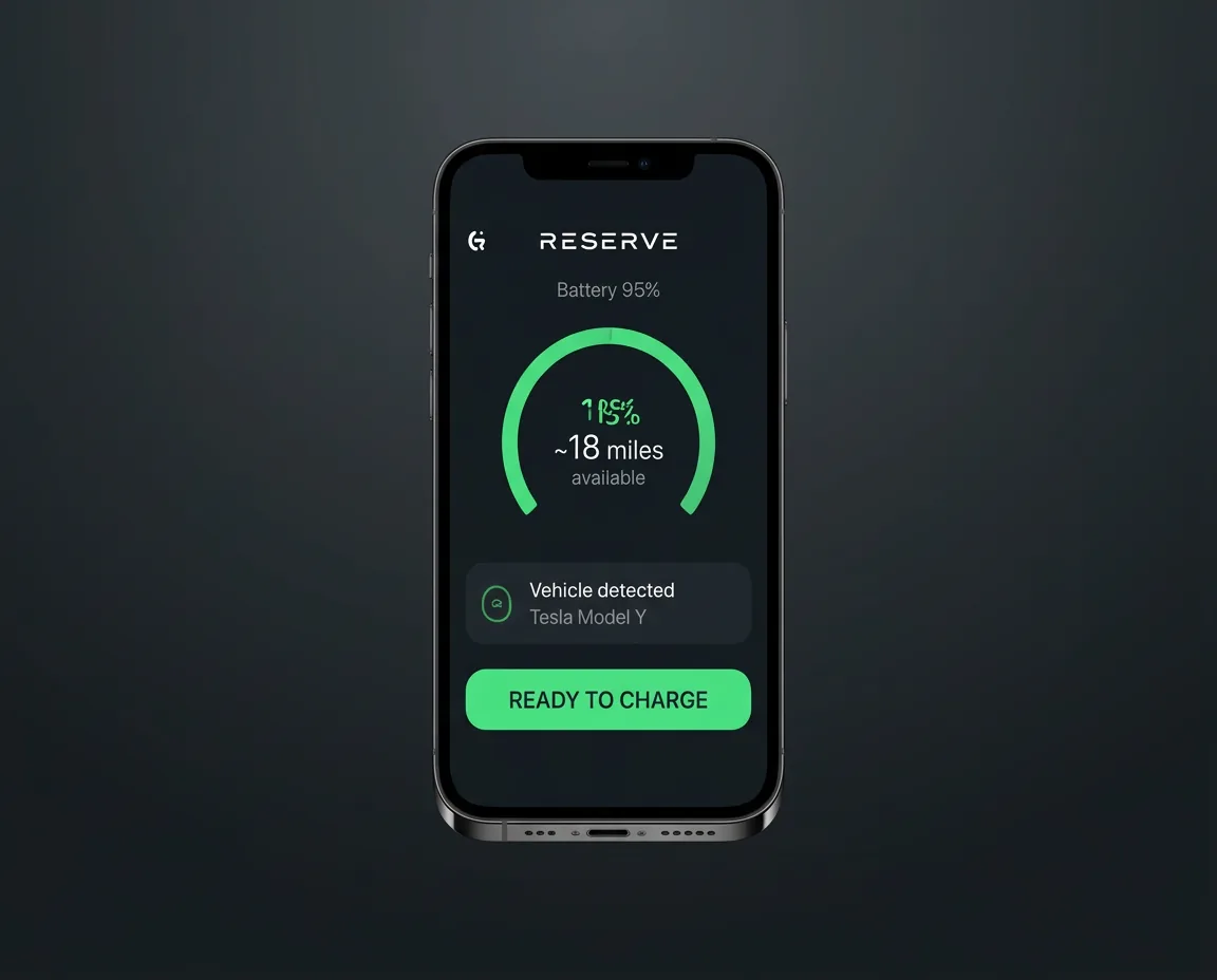 Illustrative RESERVE app battery dashboard